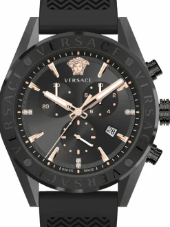 Versace Herren Armbanduhr V-Chrono 45 mm Chronograph, Datumsfenster Armband Silikon VEHB01019