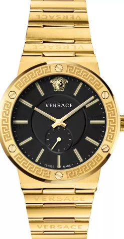 Versace Herren Armbanduhr VEVI00821 Greca Logo Schwarz Gold Edelstahl