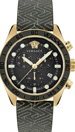 Versace Herren Armbanduhr 43 mm Armband Lederarmband schwarz GRECA DOME CHRONO VE6K00123