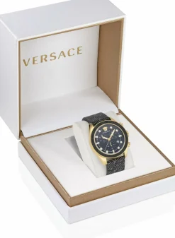 Versace Herren Armbanduhr 43 mm Armband Lederarmband schwarz GRECA DOME CHRONO VE6K00123