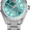 Versace Herren Armbanduhr V-Code GMT 42 mm Edelstahlgehäuse - hellblaues Ziffernblatt - Edelstahlarmband VEAFA0324