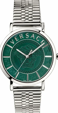 Versace Herren Armbanduhr V-ESSENTIAL silber, grĂŒn 40 mm VEJ400921
