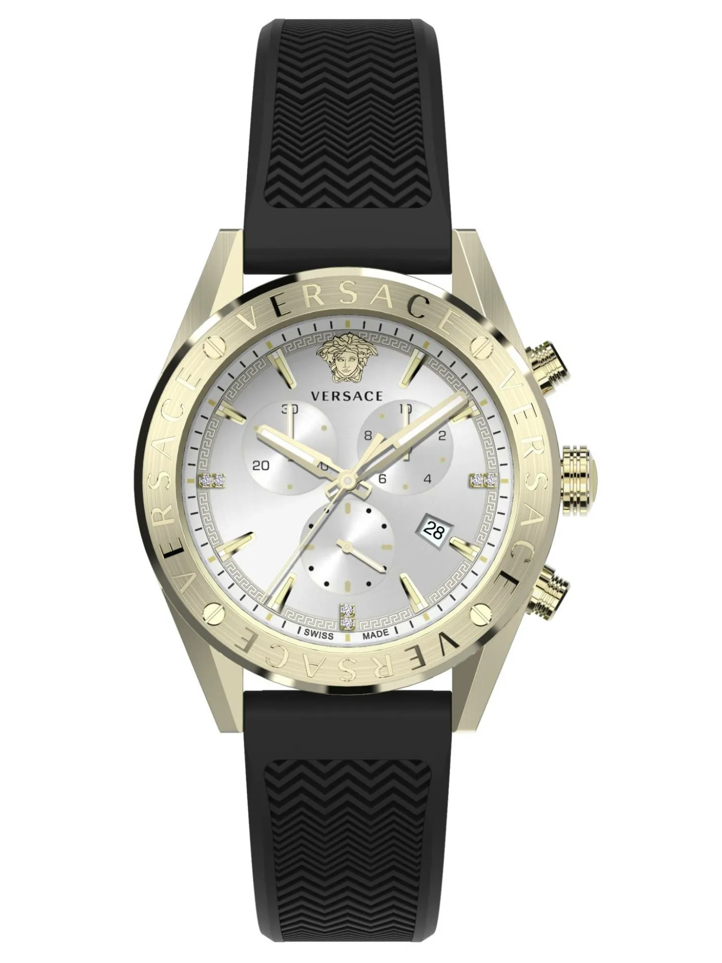 Versace Herren Armbanduhr V-Chrono 45 mm Chronograph, Datumsfenster Armband Silikon VEHB00919