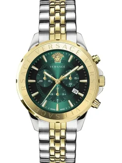 Versace Herren Armbanduhr Chrono Signature 44 mm Chronograph, Datumsfenster Armband Edelstahl VEV600921