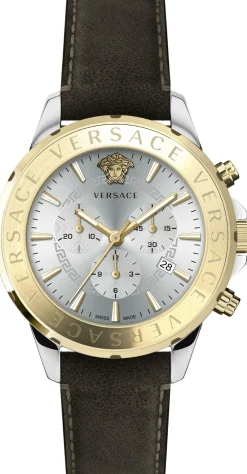 Versace Herren Schweizer Armbanduhr CHRONO SIGNAT.44 D/WSIL S/BRW BICSS/IP2N -DARK BROWN C VEV601323