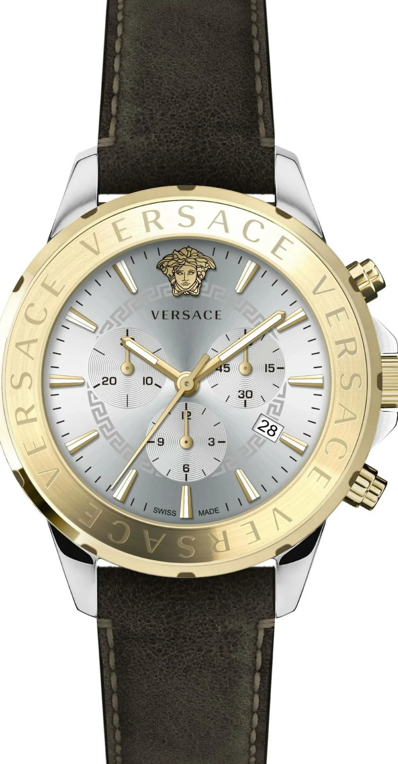 Versace Herren Schweizer Armbanduhr CHRONO SIGNAT.44 D/WSIL S/BRW BICSS/IP2N -DARK BROWN C VEV601323