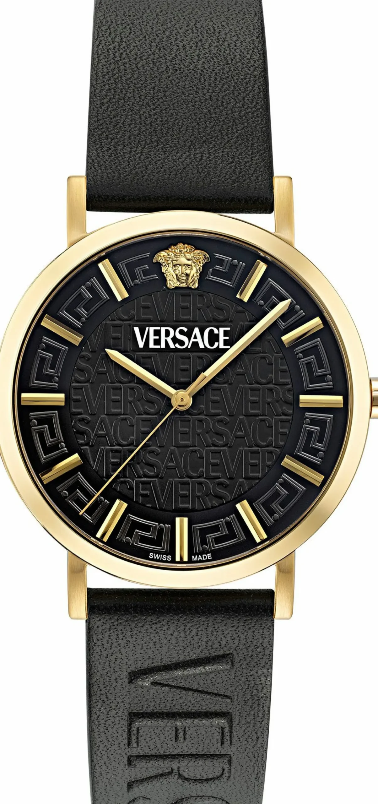 Versace Herren Uhr Greca Slim Gold Schwarz Leder VE8Q00224