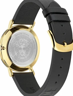 Versace Herren Uhr Greca Slim Gold Schwarz Leder VE8Q00224