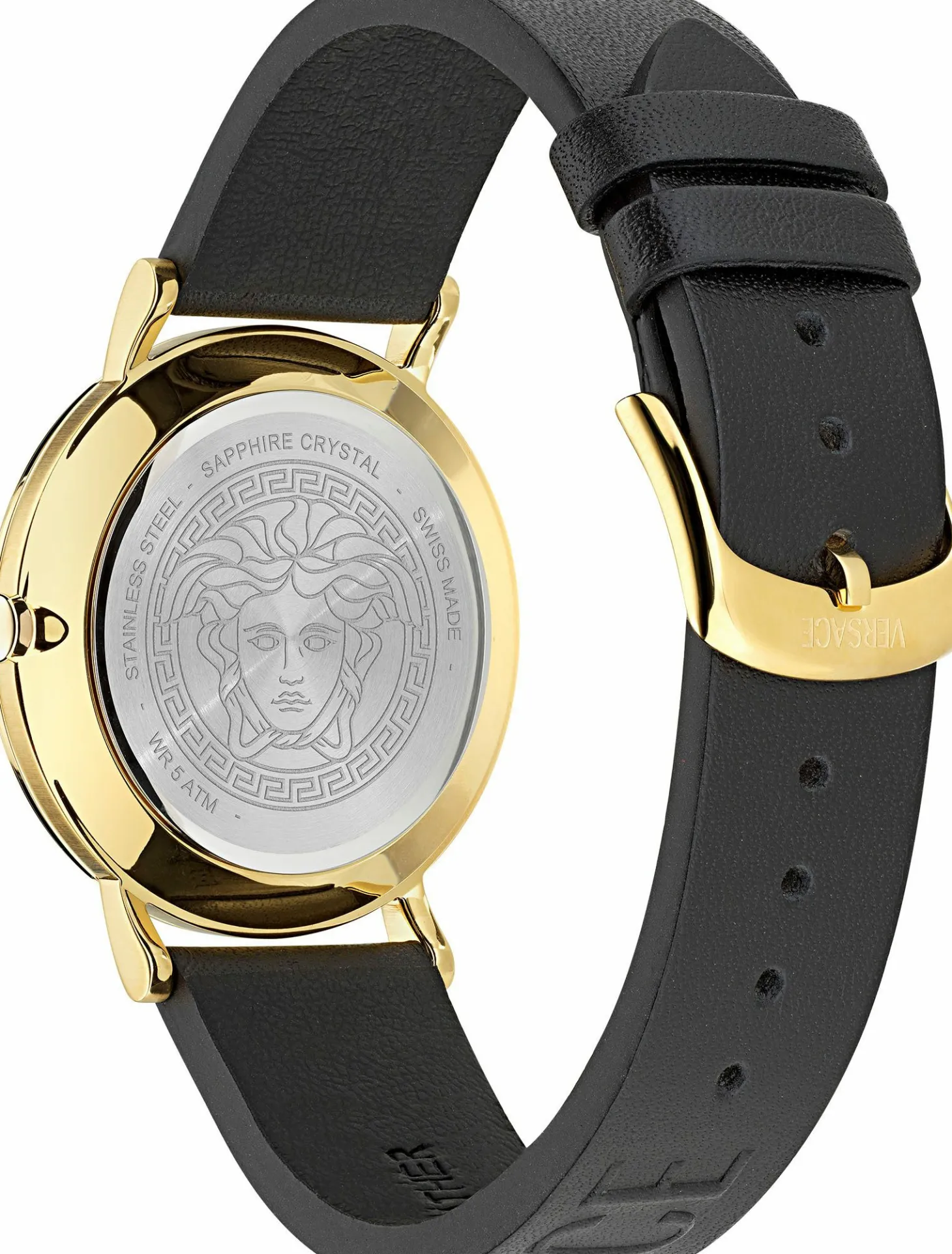 Versace Herren Uhr Greca Slim Gold Schwarz Leder VE8Q00224