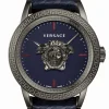 Versace Palazzo Empire Herrenuhr Blau Leder Grau Stahlgehäuse 43mm VERD00118