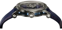 Versace Palazzo Empire Herrenuhr Blau Leder Grau Stahlgehäuse 43mm VERD00118
