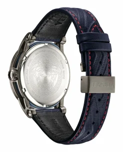 Versace Palazzo Empire Herrenuhr Blau Leder Grau Stahlgehäuse 43mm VERD00118