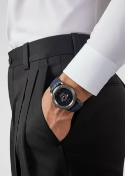 Versace Palazzo Empire Herrenuhr Blau Leder Grau Stahlgehäuse 43mm VERD00118