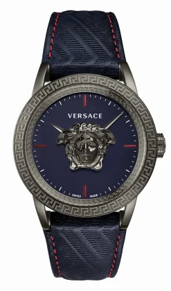 Versace Palazzo Empire Herrenuhr Blau Leder Grau Stahlgehäuse 43mm VERD00118