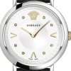 Versace Pop Chic Damenuhr Schwarzes Leder Silber Stahlgehäuse 36mm VEVD00119