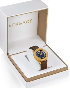 Versace Schweizer Uhr Herren Armbanduhr CODE Lederarmband braun gold 42 mm VEPO00220