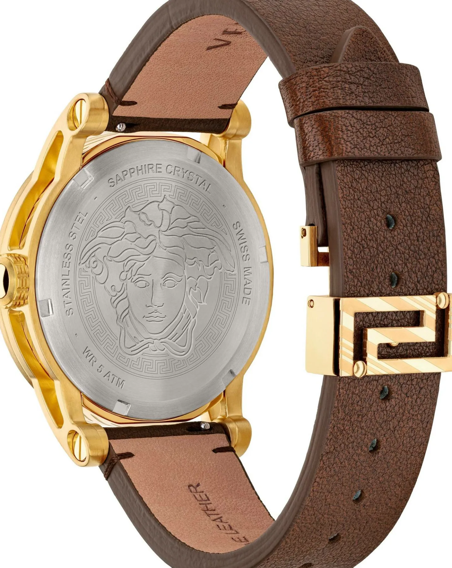 Versace Schweizer Uhr Herren Armbanduhr CODE Lederarmband braun gold 42 mm VEPO00220