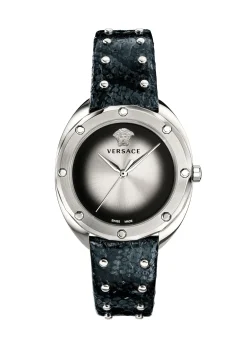 Versace Shadov Damenuhr Schwarz Leder Silber Edelstahl 38mm VEBM00118