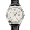 Versace Univers Herrenuhr Schwarz Leder Silber Edelstahl GMT 43mm VEBK00918
