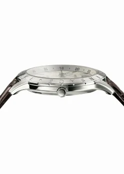 Versace Univers Herrenuhr Braun Leder Silber Stahl GMT 43mm VEBK00118