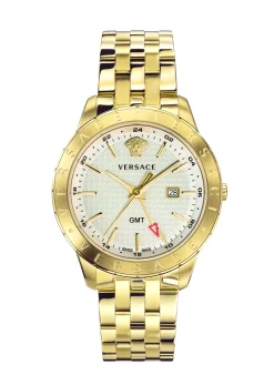 Versace Univers Herrenuhr Champagne UNIVERS Steel Strap Weißes Zifferblatt GMT 43mm VEBK00518