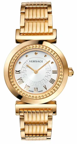 Versace Vanity Damenuhr Gold Stahlgehäuse Silber Zifferblatt 34mm P5Q80D001 S080