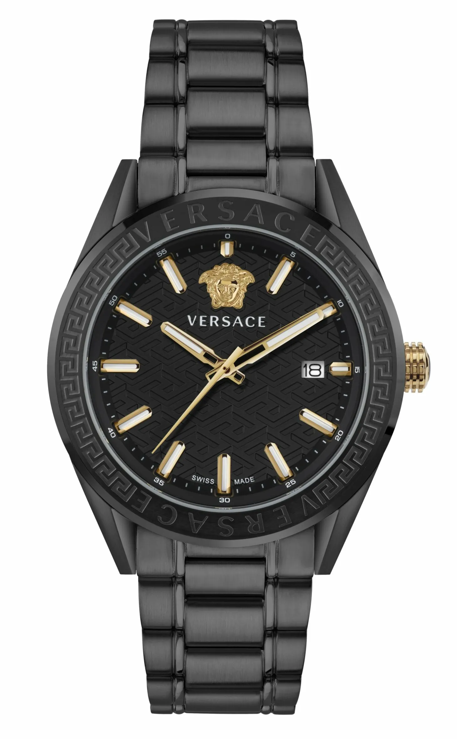 Versace V‑Code Quarz 42 mm Herrenuhr schwarz VE6A00925