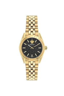 Versace Damen Armbanduhr V‑Code gold, schwarz VE8I00724