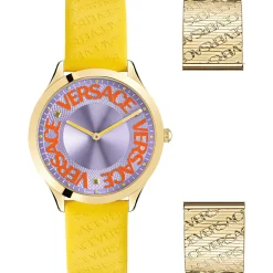 Versce Damen Armbanduhr 38 mm LOGO HALO gelbes und extra Melanese Armband VE2O00822