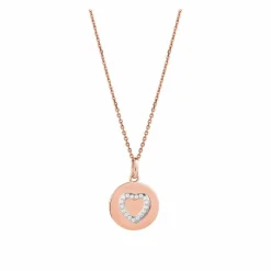 Xenox Damen Halskette Coin Anhänger mit Zirkonia Herz Rosegold XS1529