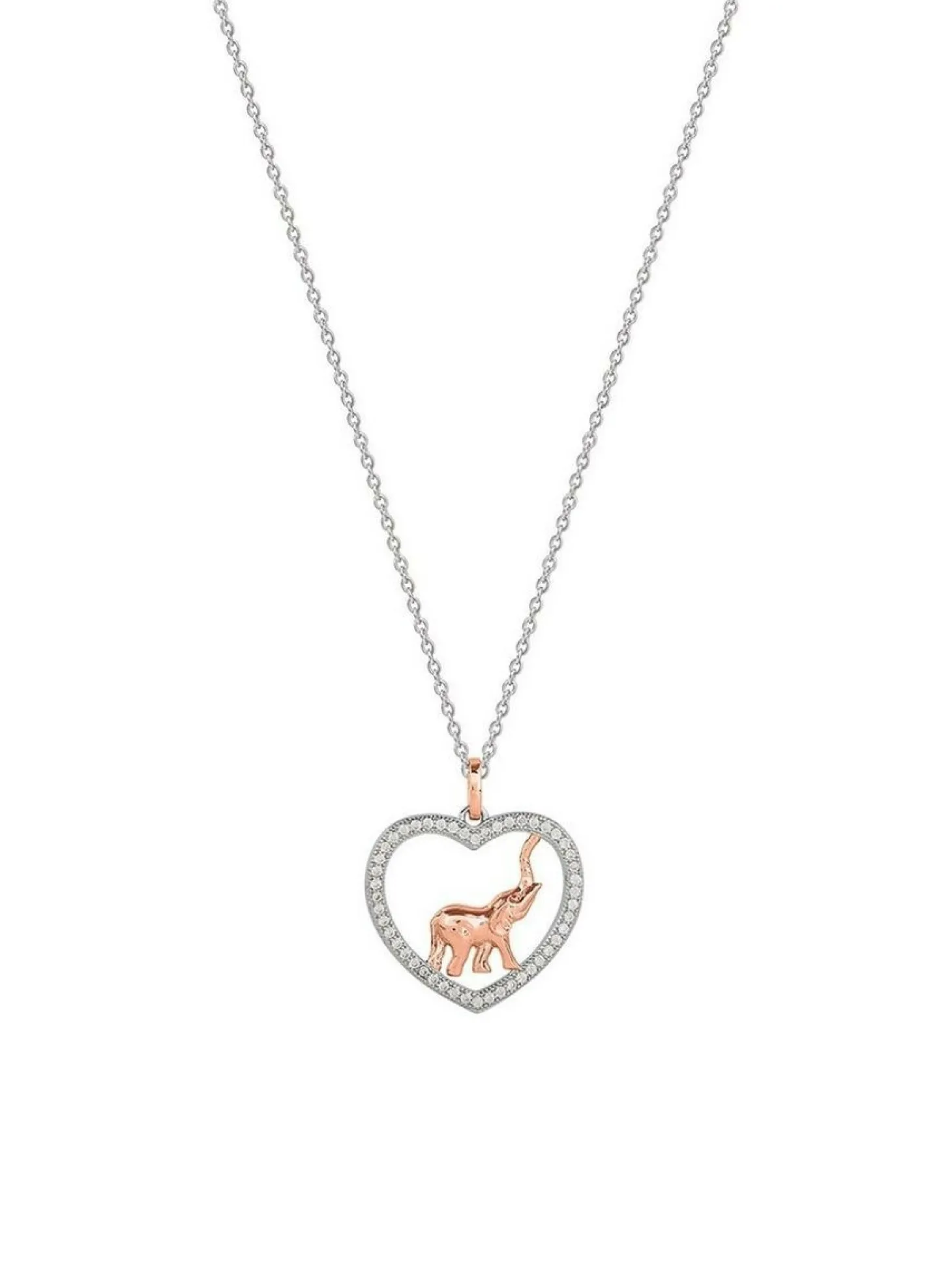 XENOX Damen Halskette Zirkonia Herz Anhänger mit Elefant Collier Bicolor XS1538R