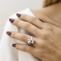 Zeeme Pearls Silber 925 mit 2 Muschelkernperlen und Zirkonia weiß Ring 41676927598686