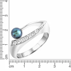 Zeeme Pearls Silber 925 rhodiniert mit schwarzer Perle & Zirkonia weiß Ring 41678900559966