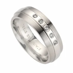 ZEEme Stainless Steel Edelstahl glanz/matt mit weißem Zirkonia Ring 41679316942942