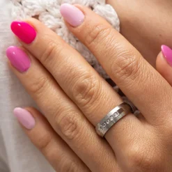 ZEEme Stainless Steel Edelstahl glanz/matt mit weißem Zirkonia Ring 41679316942942