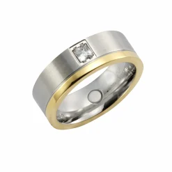 ZEEme Stainless Steel Edelstahl zweifarbig glanz/mattiert mit weißem Zirkonia Ring 41675921260638