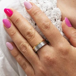 ZEEme Stainless Steel Edelstahl zweifarbig glanz/mattiert mit weißem Zirkonia Ring 41675921260638